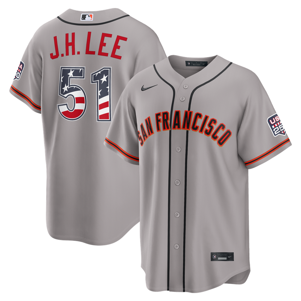 San Francisco Giants Jung Hoo Lee USA 250 Fourth of July Road Stadium Jersey — Gray