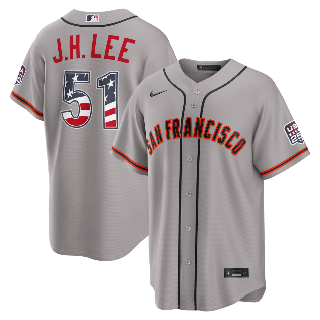 San Francisco Giants Jung Hoo Lee USA 250 Fourth of July Road Stadium Jersey — Gray