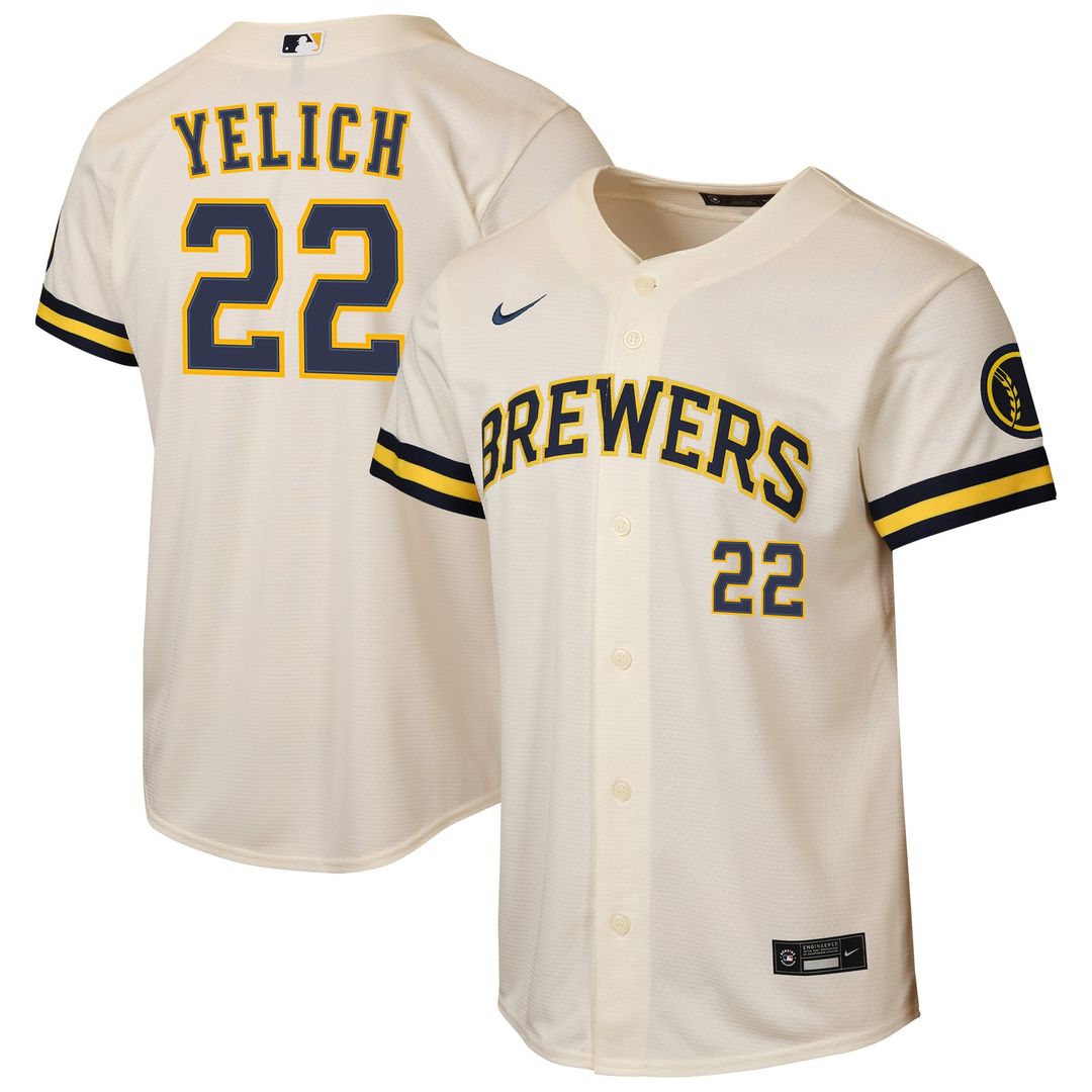 Milwaukee Brewers Christian Yelich Youth Home Stadium Jersey — Cream