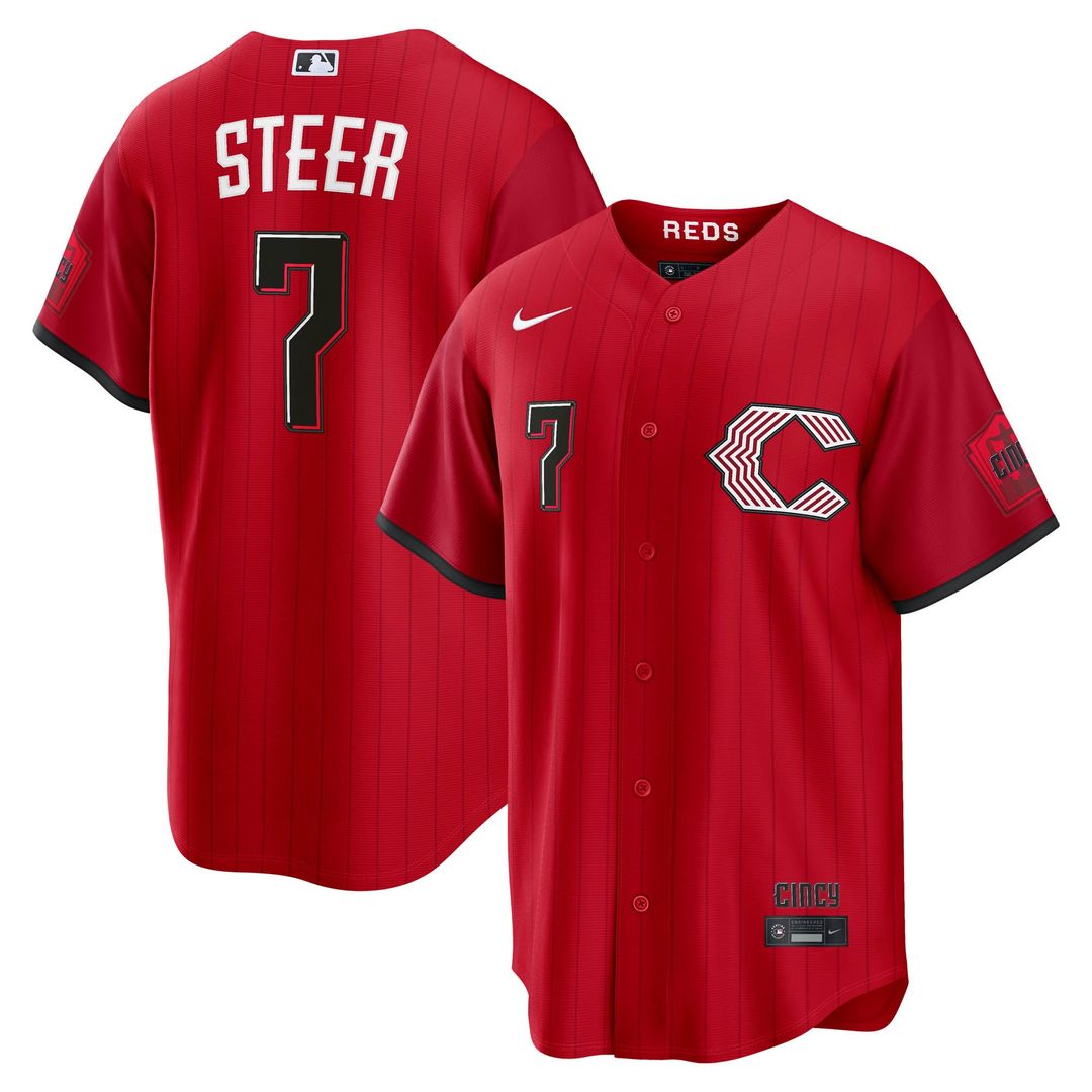 Cincinnati Reds Spencer Steer 2026 City Connect Stadium Jersey — Red