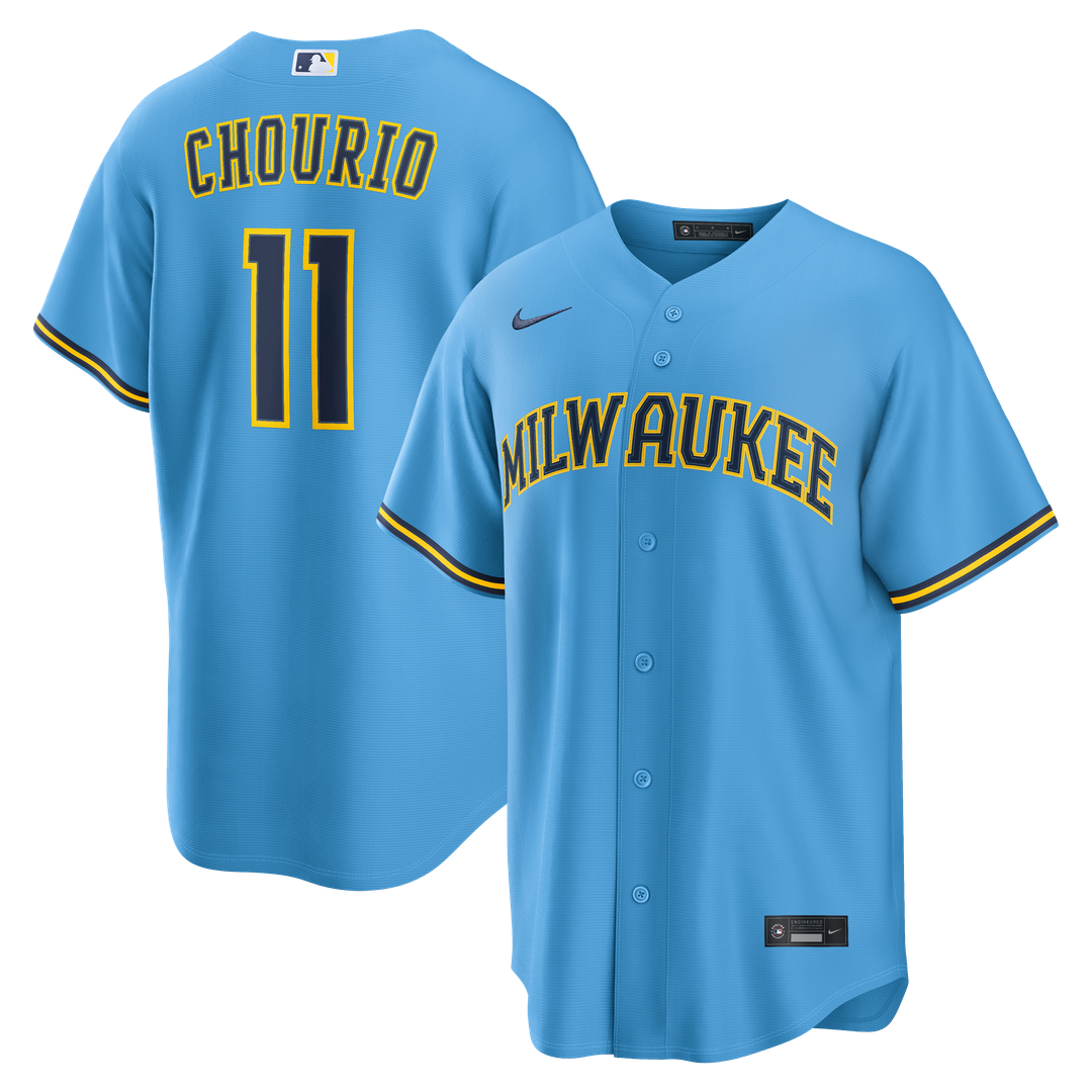 Milwaukee Brewers Jackson Chourio Road Replica Jersey — Light Blue
