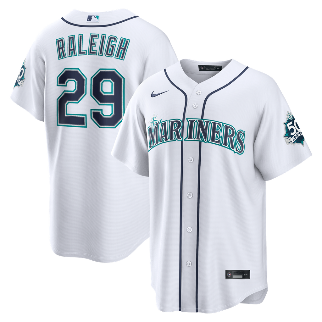 Seattle Mariners Cal Raleigh Home Stadium 50th Season Patch Jersey — White