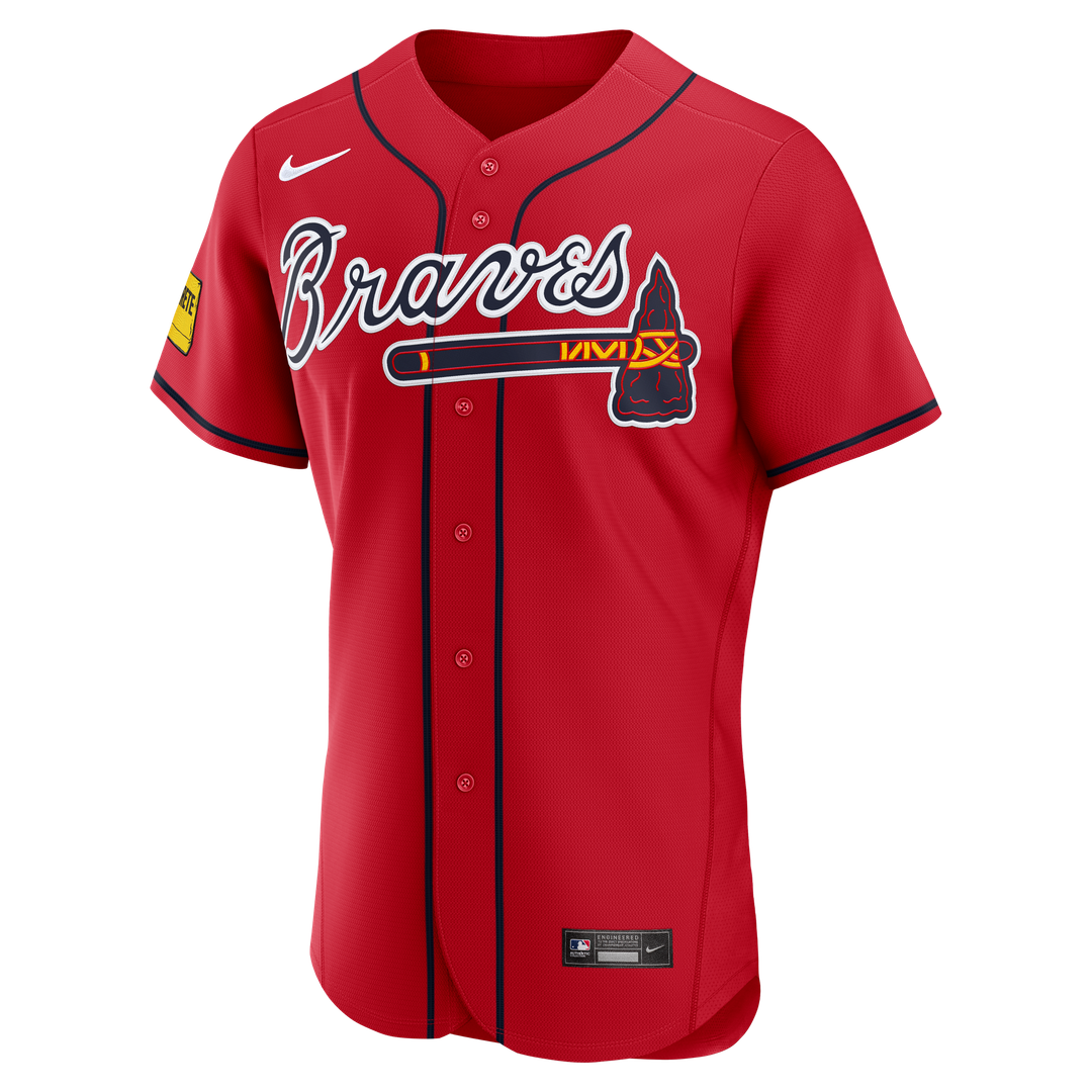 Atlanta Braves Ronald Acuña Jr. Alternate Authentic Sponsor Patch Jersey — Red