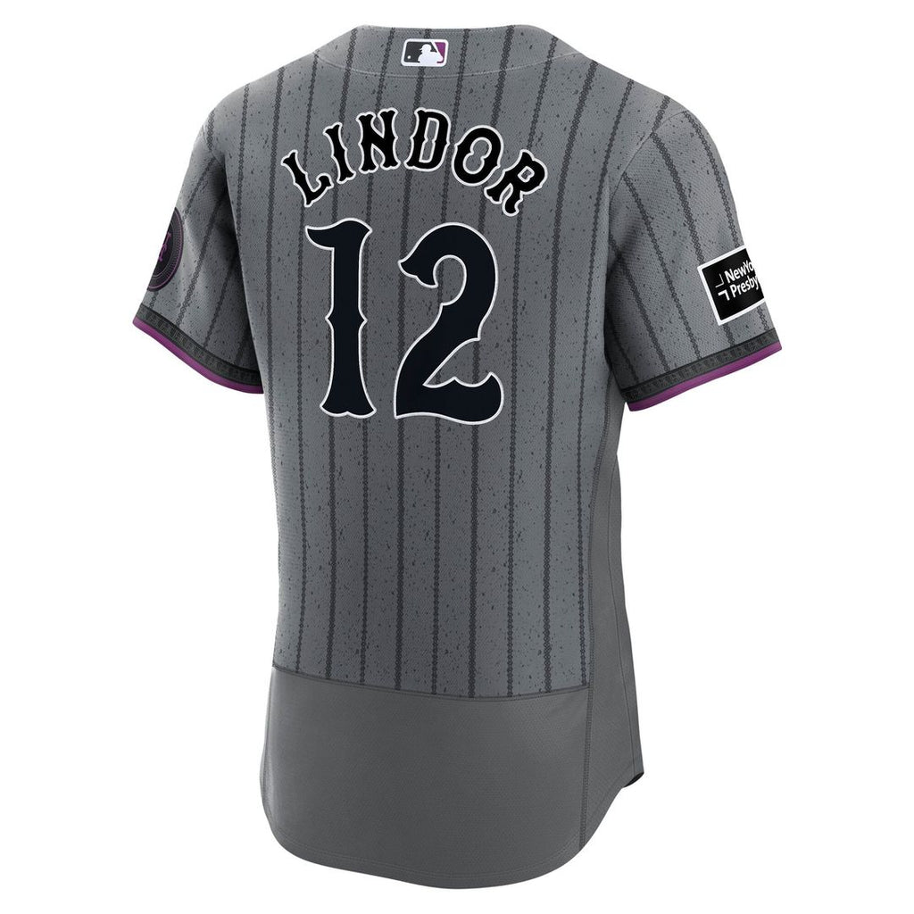 New York Mets Francisco Lindor City Connect Authentic Sponsor Patch Jersey — Gray