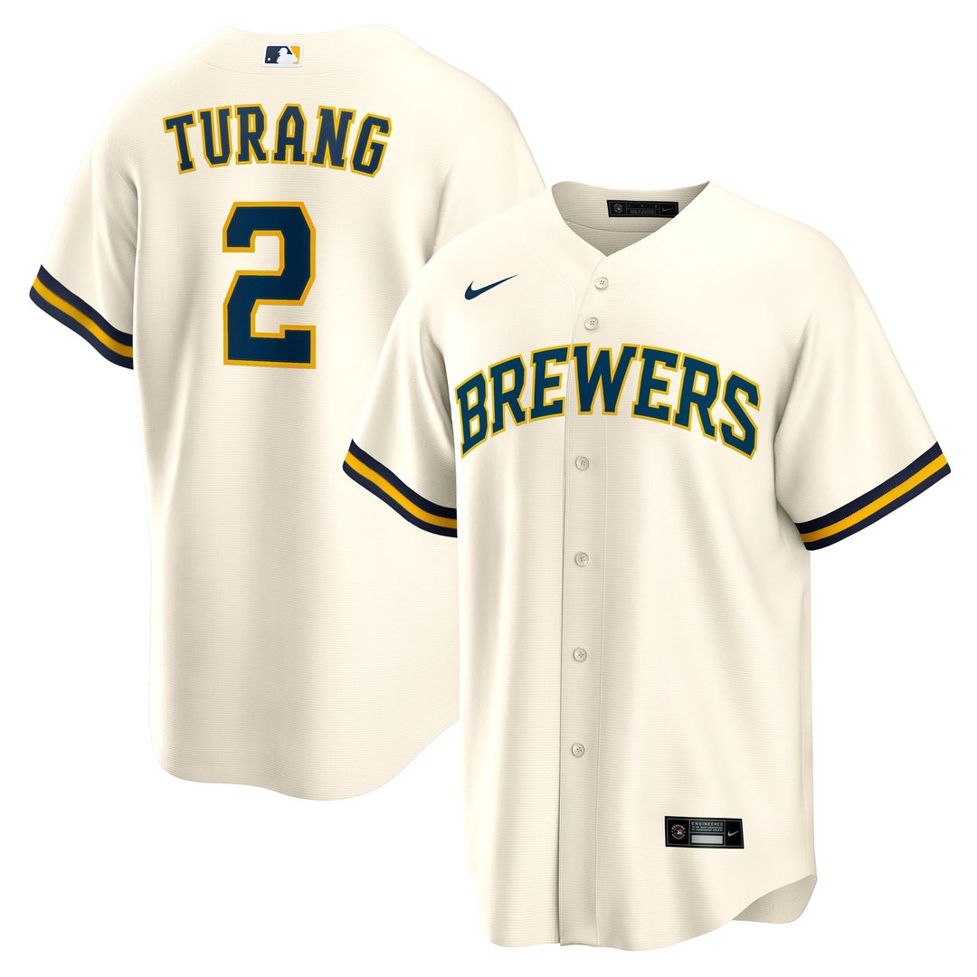 Milwaukee Brewers Brice Turang Home Replica Jersey — Cream