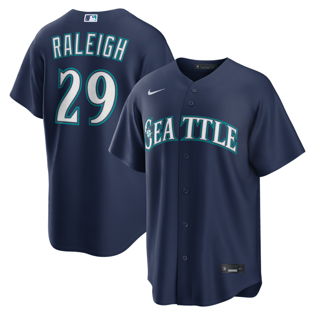 Seattle Mariners Cal Raleigh Road Replica Jersey — Navy