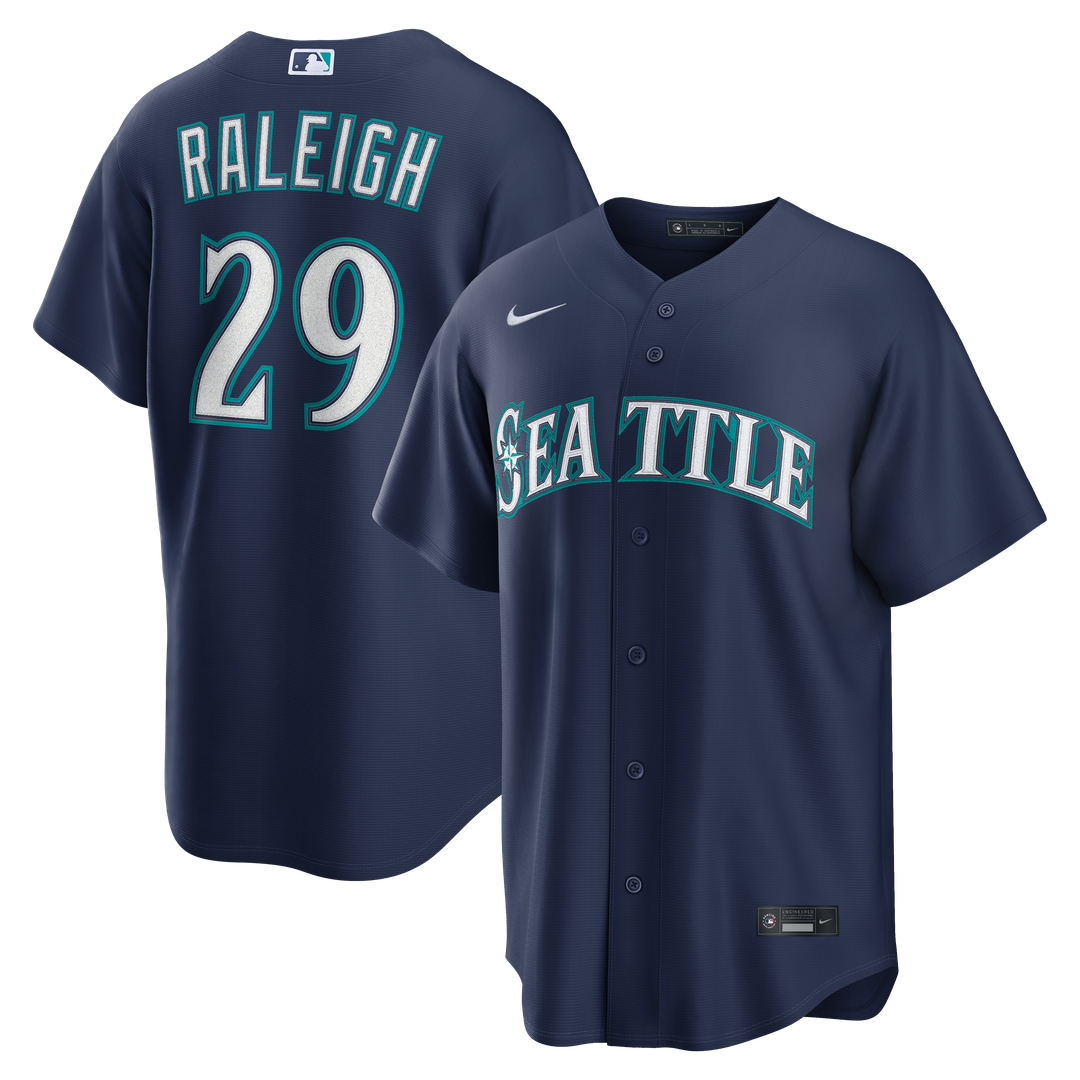 Seattle Mariners Cal Raleigh Road Replica Jersey — Navy