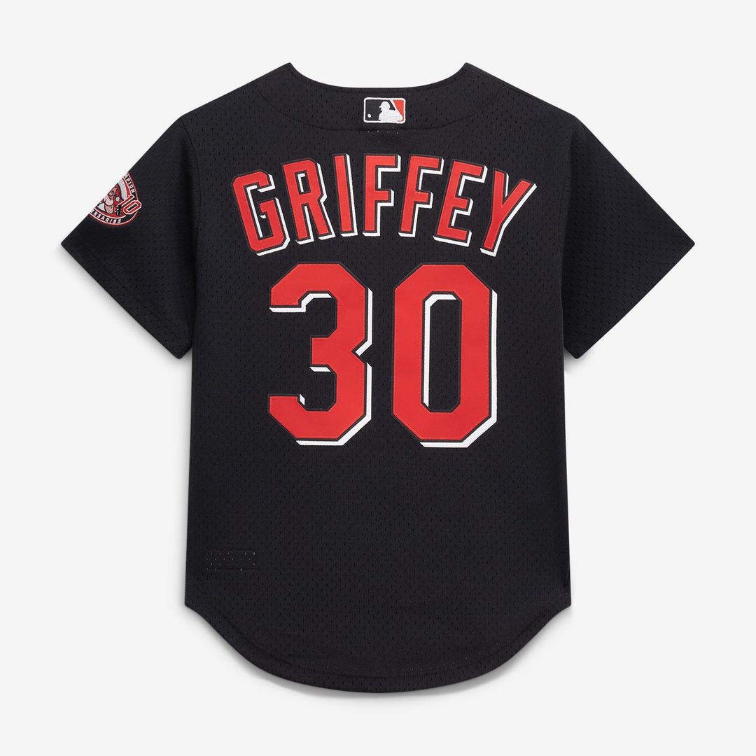Cincinnati Reds Ken Griffey Jr. Cooperstown Mesh Batting Practice Button-Up Jersey — Black