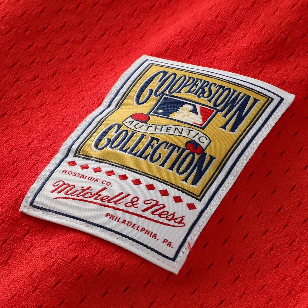 Philadelphia Phillies Jimmy Rollins Cooperstown Mesh Batting Practice Button-Up Jersey — Red
