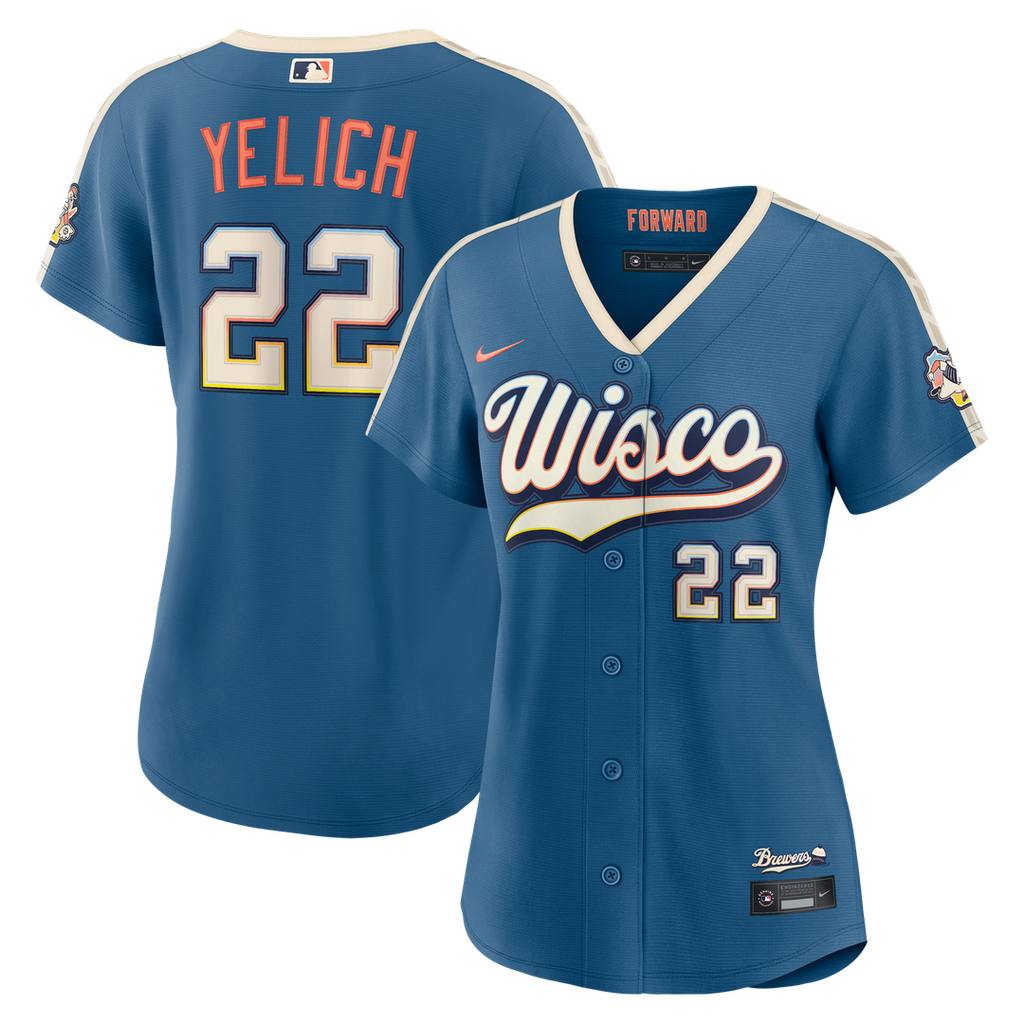 Milwaukee Brewers Christian Yelich Women's 2026 City Connect Stadium Jersey — Mineral Blue