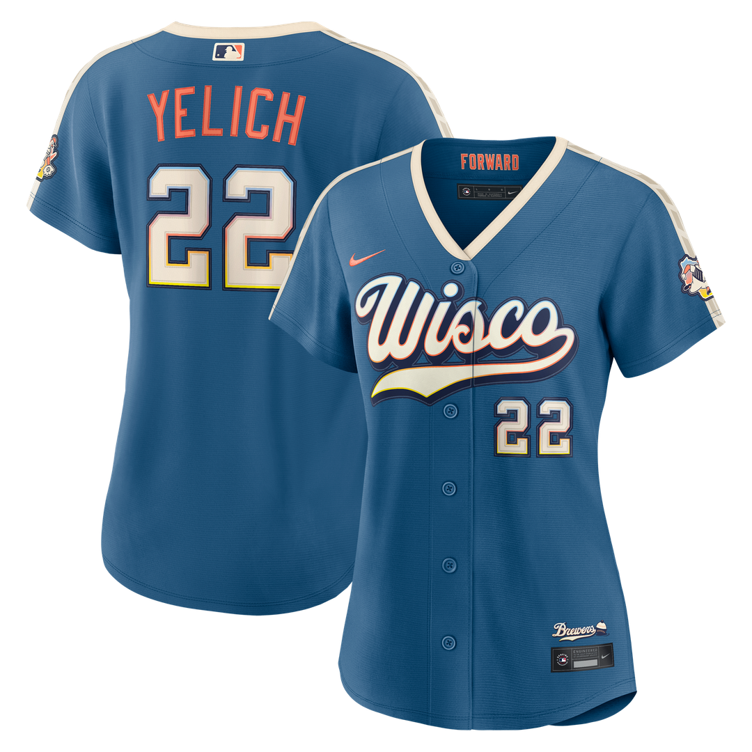 Milwaukee Brewers Christian Yelich Women's 2026 City Connect Stadium Jersey — Mineral Blue