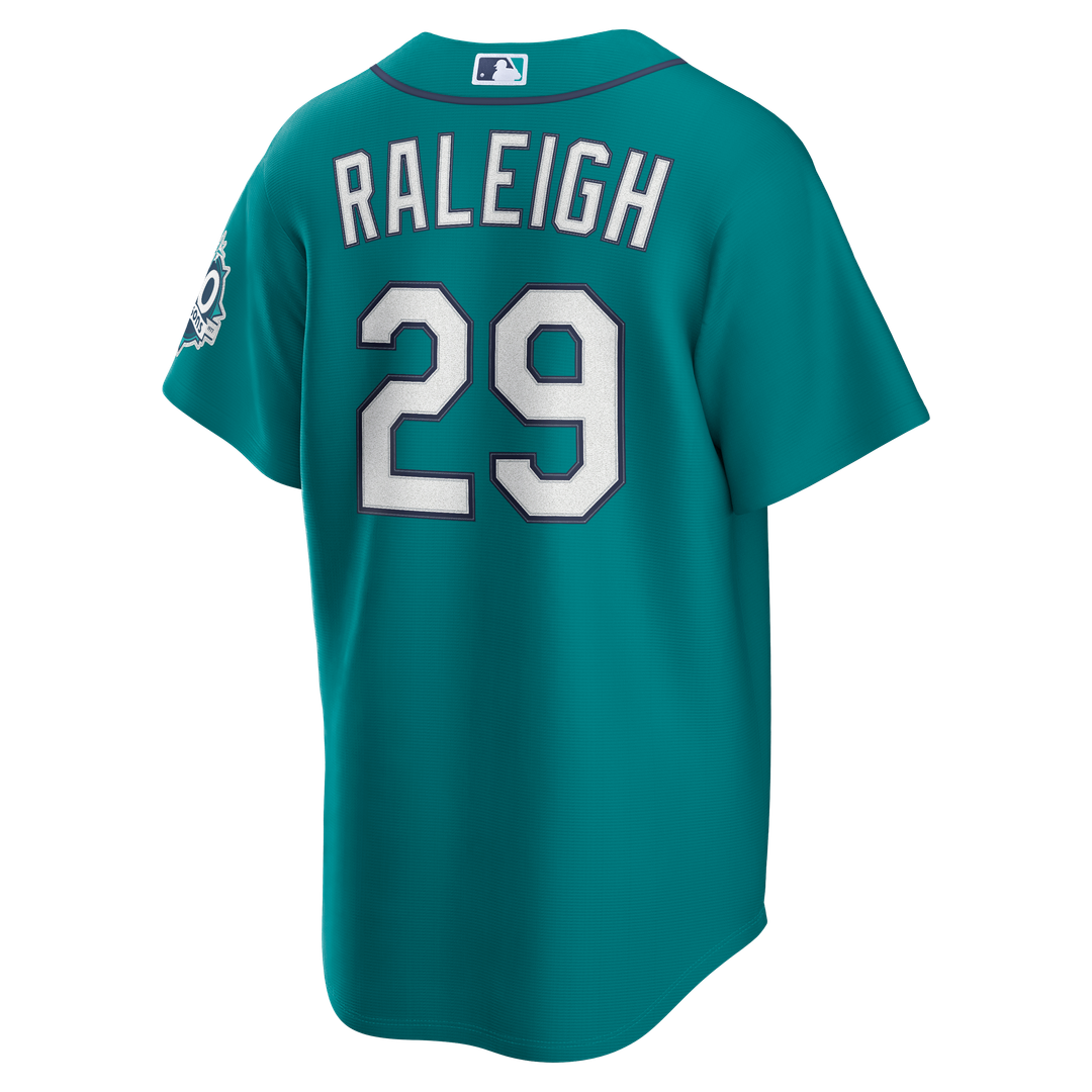 Seattle Mariners Cal Raleigh Alternate 50th Season Patch Stadium Jersey — Teal