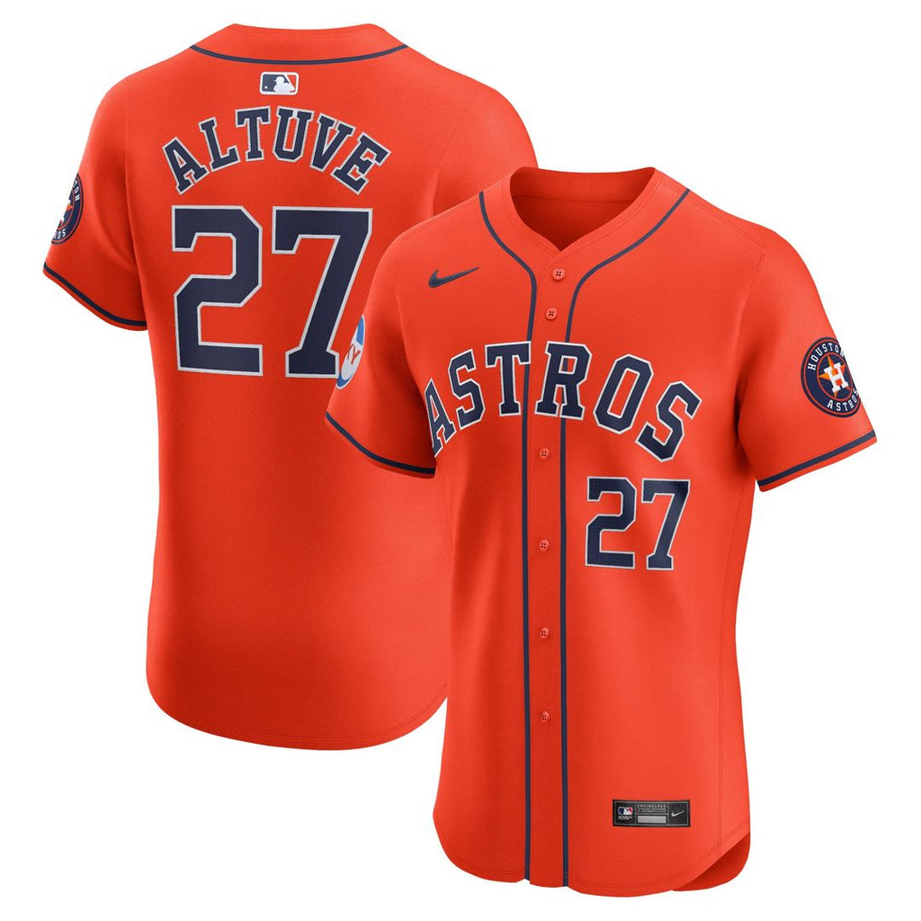Houston Astros Jose Altuve Alternate Elite Sponsor Patch Player Jersey — Orange