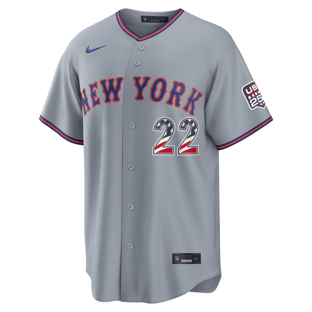 New York Mets Juan Soto USA 250 Fourth of July Road Stadium Jersey — Gray