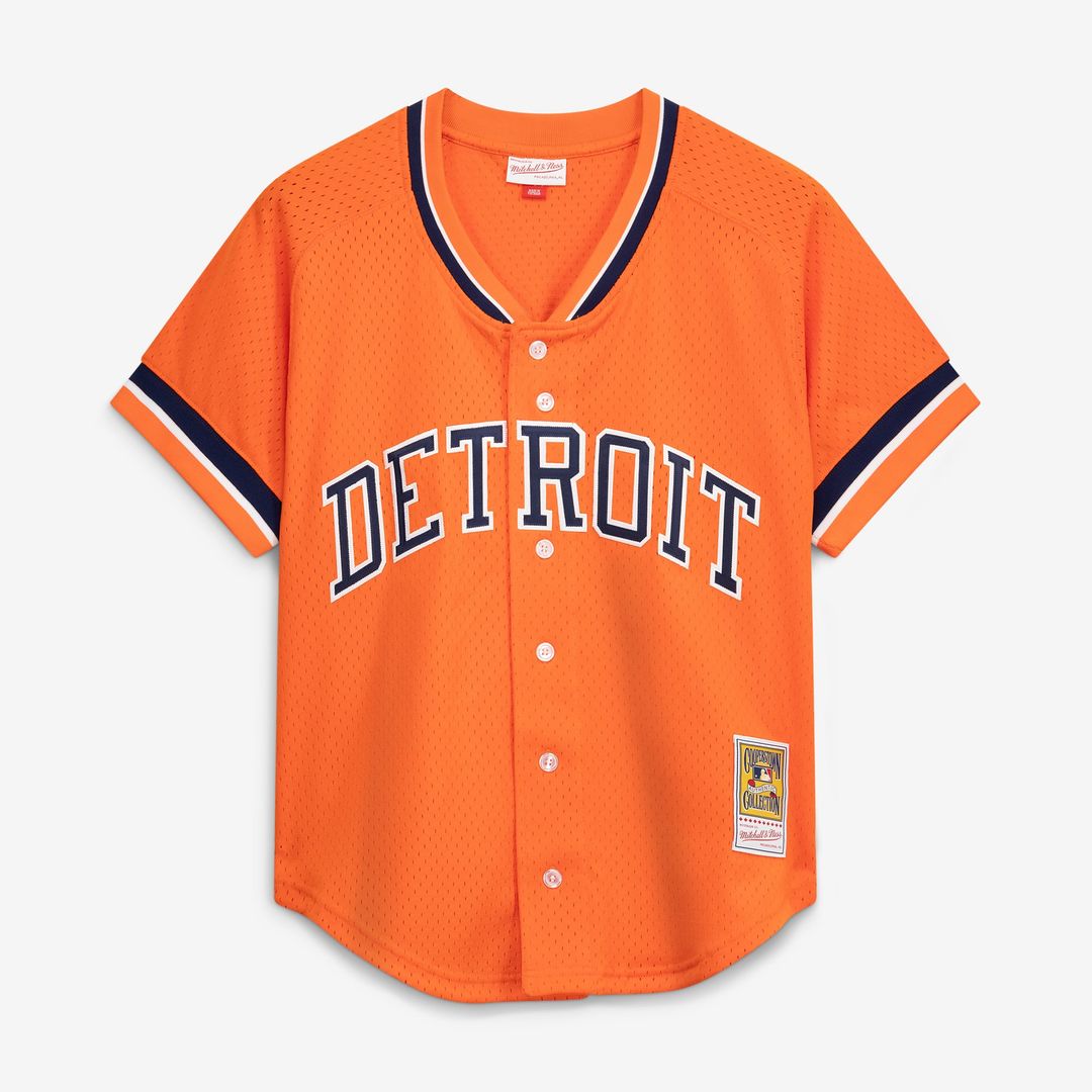 Detroit Tigers Kirk Gibson Cooperstown Mesh Batting Practice Button-Up Jersey — Orange