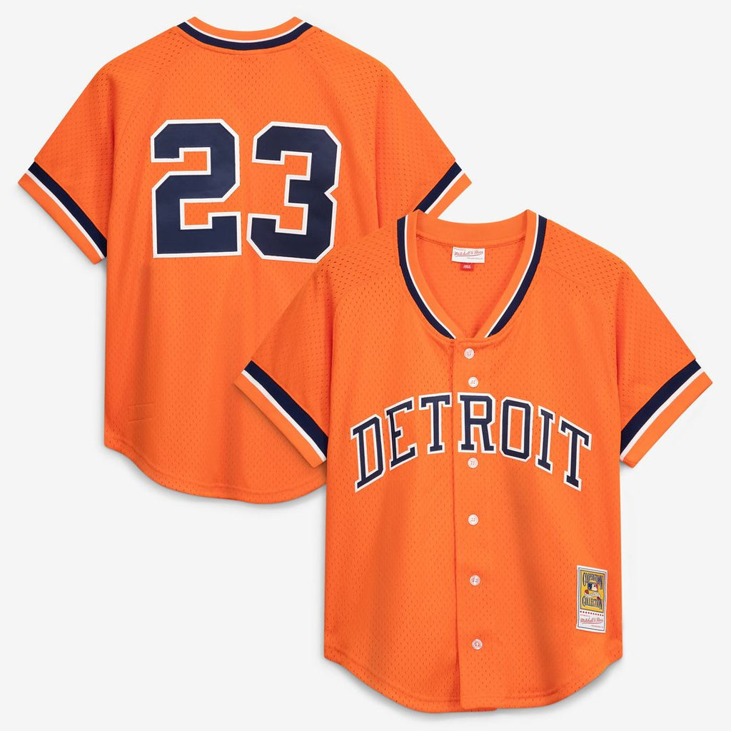 Detroit Tigers Kirk Gibson Cooperstown Mesh Batting Practice Button-Up Jersey — Orange