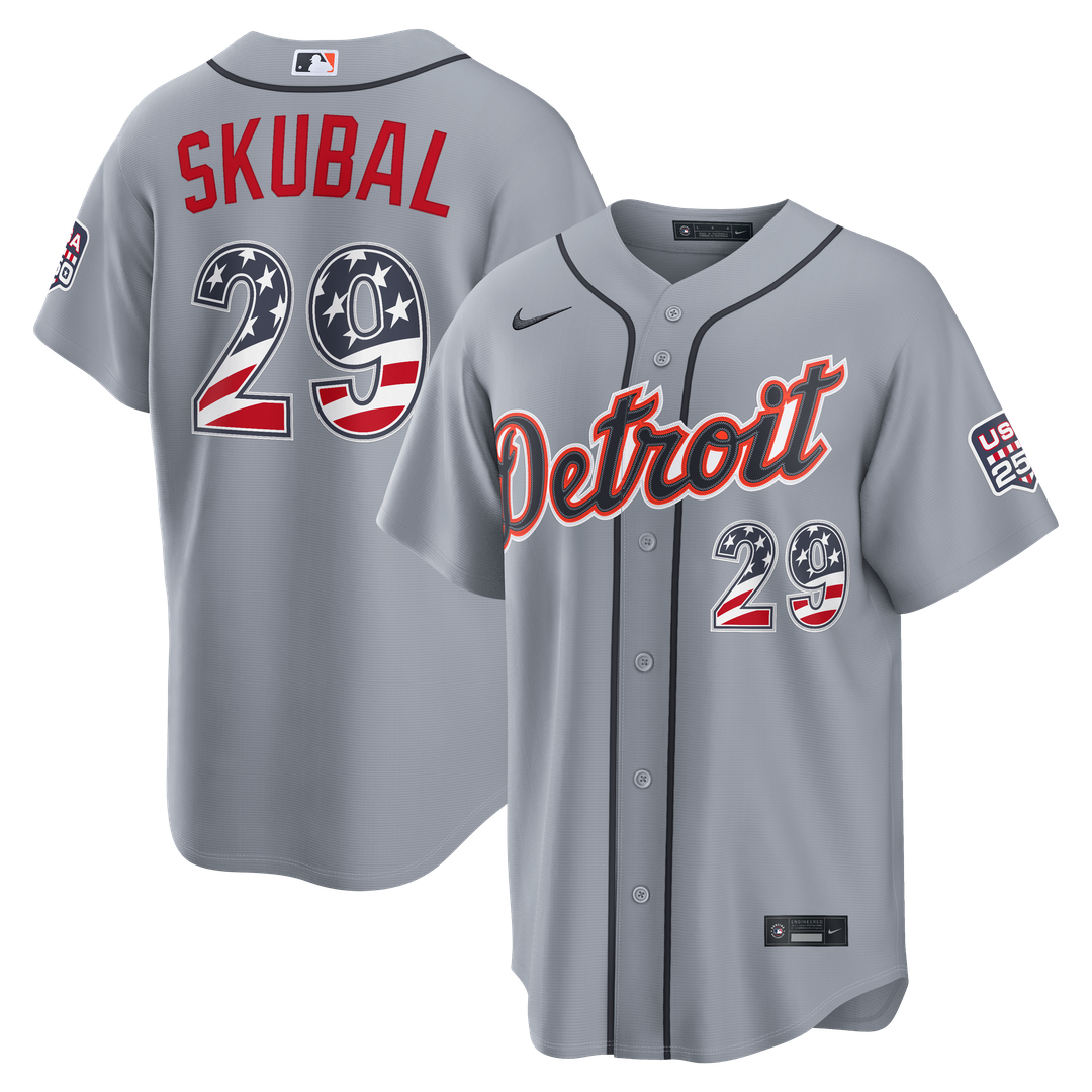 Detroit Tigers Tarik Skubal USA 250 Fourth of July Road Stadium Jersey — Gray