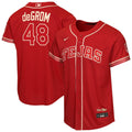 Texas Rangers Jacob deGrom Youth 2026 City Connect Stadium Jersey — Red