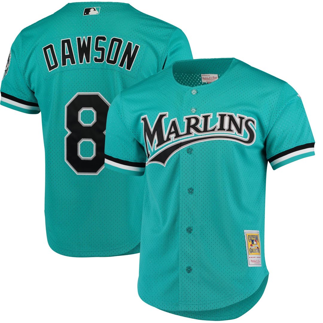 Andre Dawson Florida Marlins Cooperstown Mesh Batting Practice Button-Up Jersey — Teal