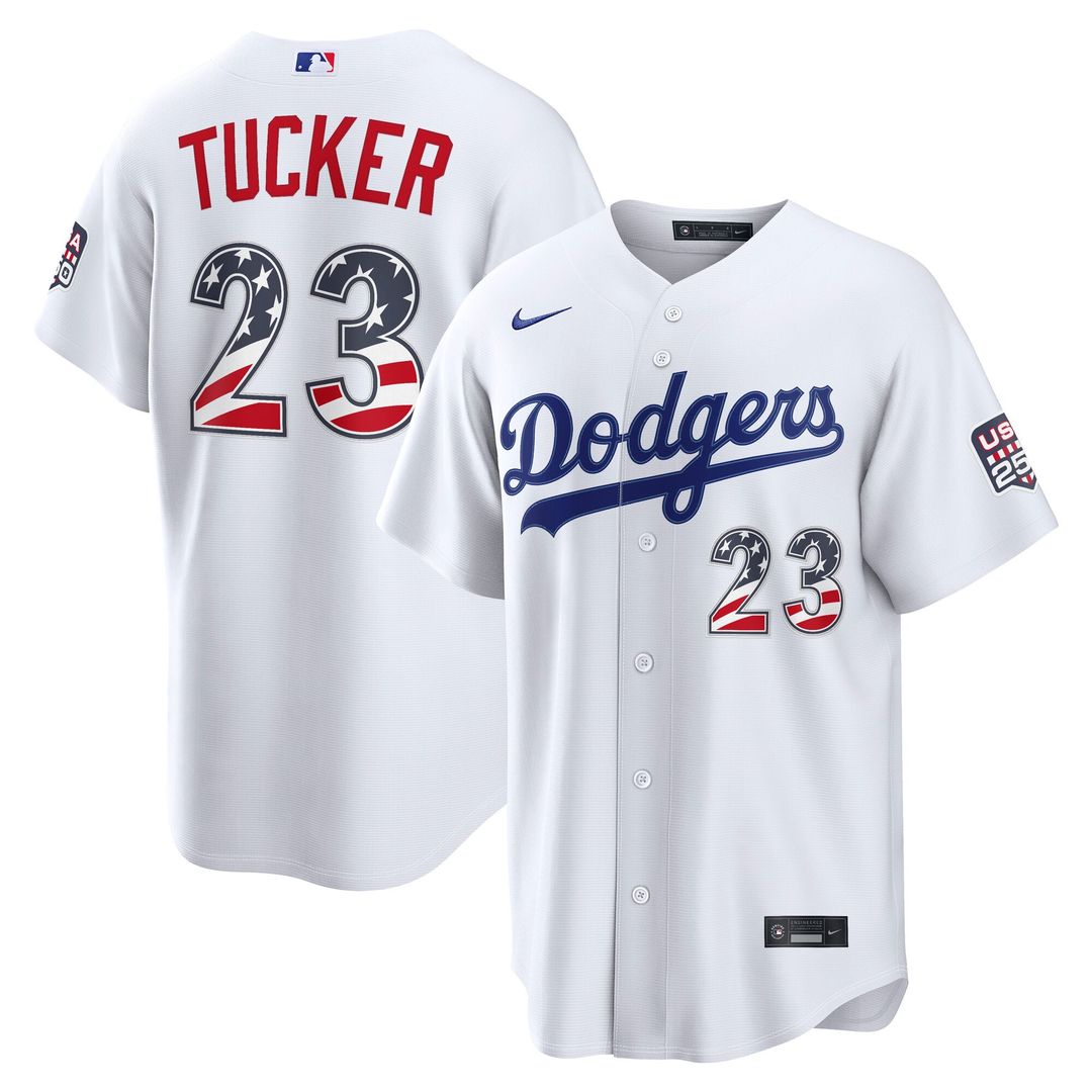 Los Angeles Dodgers Kyle Tucker USA 250 Fourth of July Home Stadium Jersey — White
