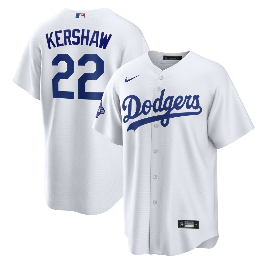 Los Angeles Dodgers Clayton Kershaw Home 2025 World Series Champions Replica Jersey — White