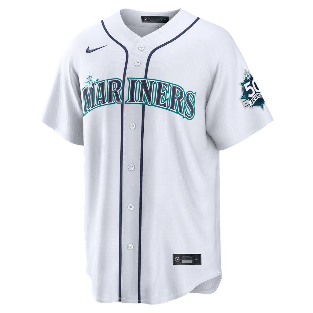 Seattle Mariners Cal Raleigh Road Stadium 50th Season Patch Jersey — Navy