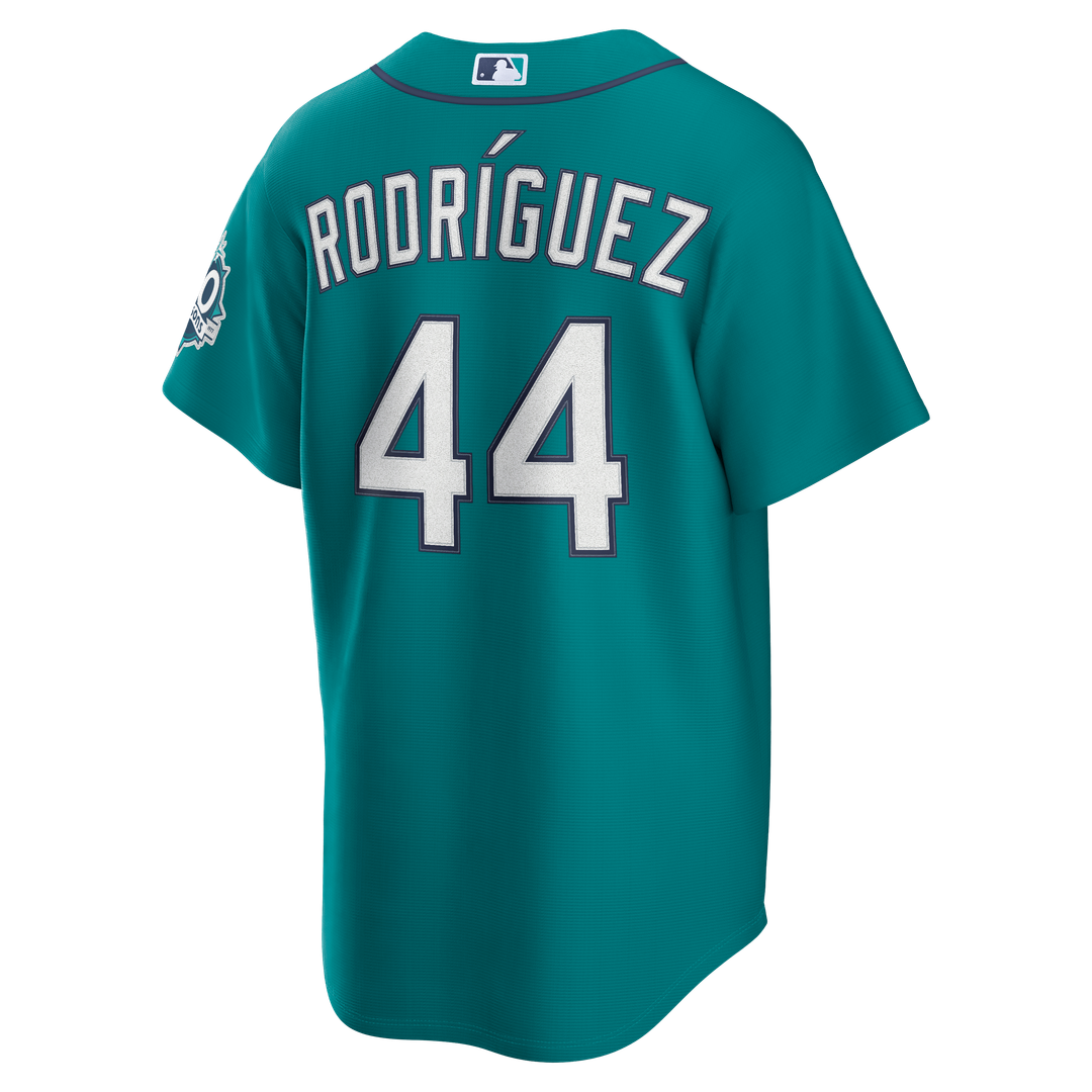 Seattle Mariners Julio Rodríguez Alternate Stadium 50th Season Patch Jersey — Teal