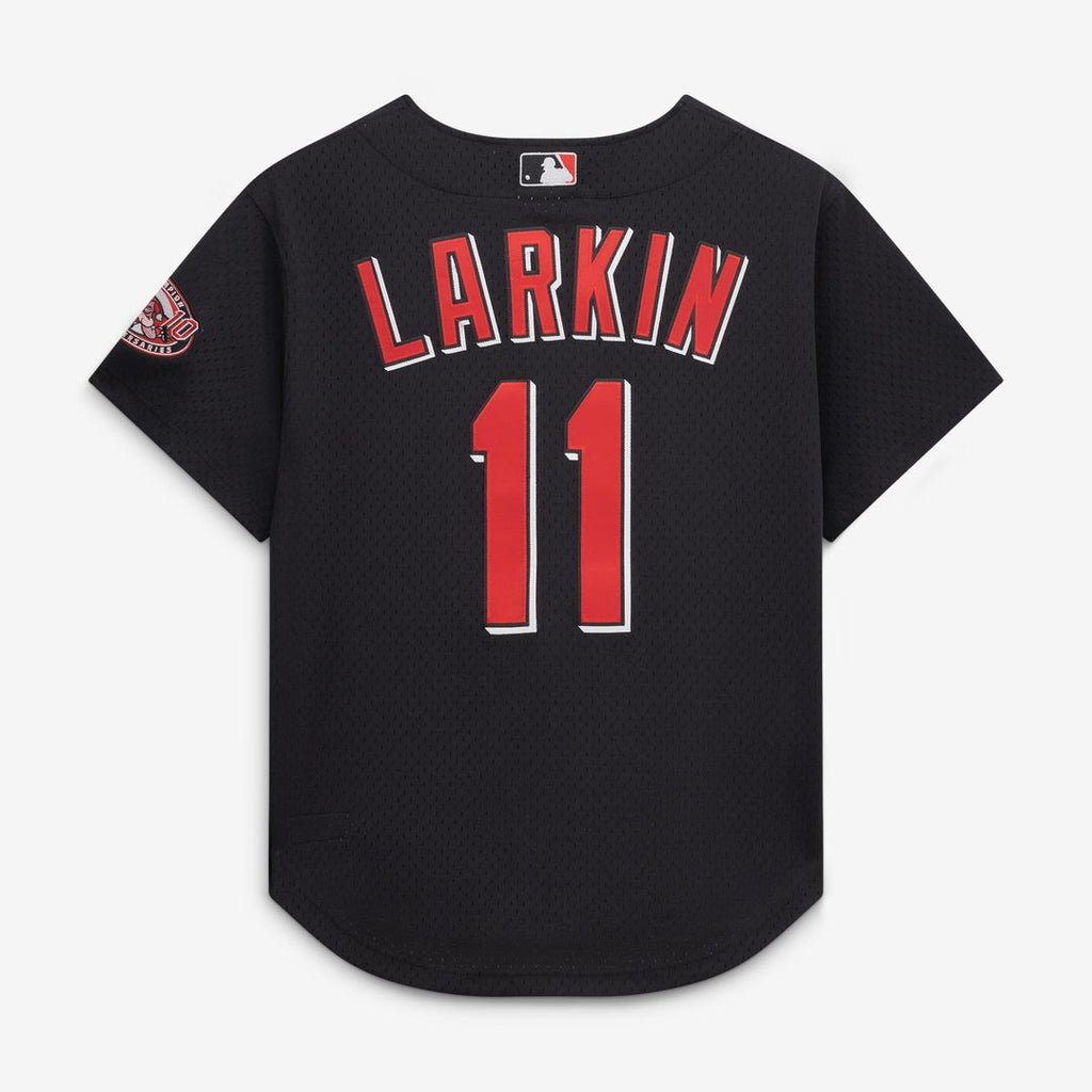 Cincinnati Reds Barry Larkin Cooperstown Mesh Batting Practice Button-Up Jersey — Black
