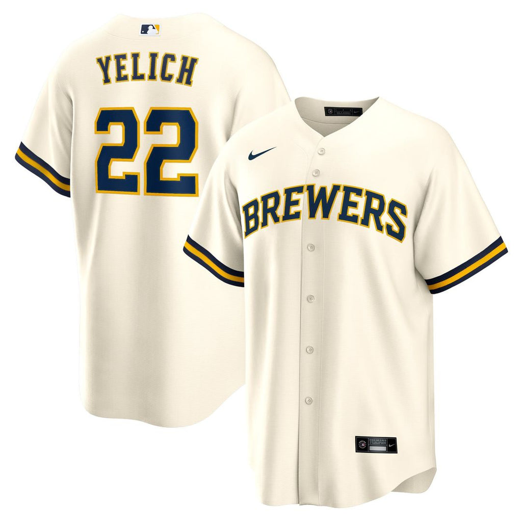 Milwaukee Brewers Christian Yelich Home Replica Jersey — Cream
