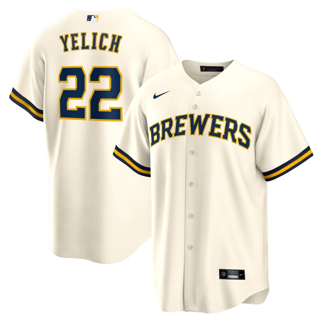 Milwaukee Brewers Christian Yelich Home Replica Jersey — Cream