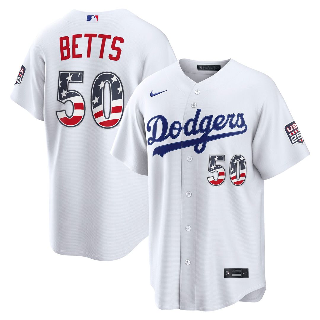 Los Angeles Dodgers Mookie Betts USA 250 Fourth of July Home Stadium Jersey — White