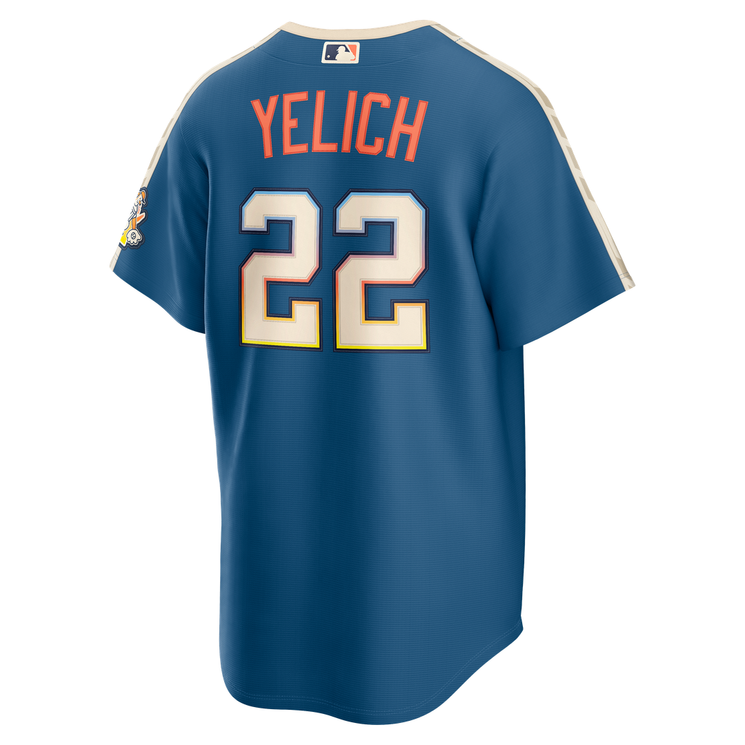 Milwaukee Brewers Christian Yelich 2026 City Connect Stadium Jersey — Mineral Blue