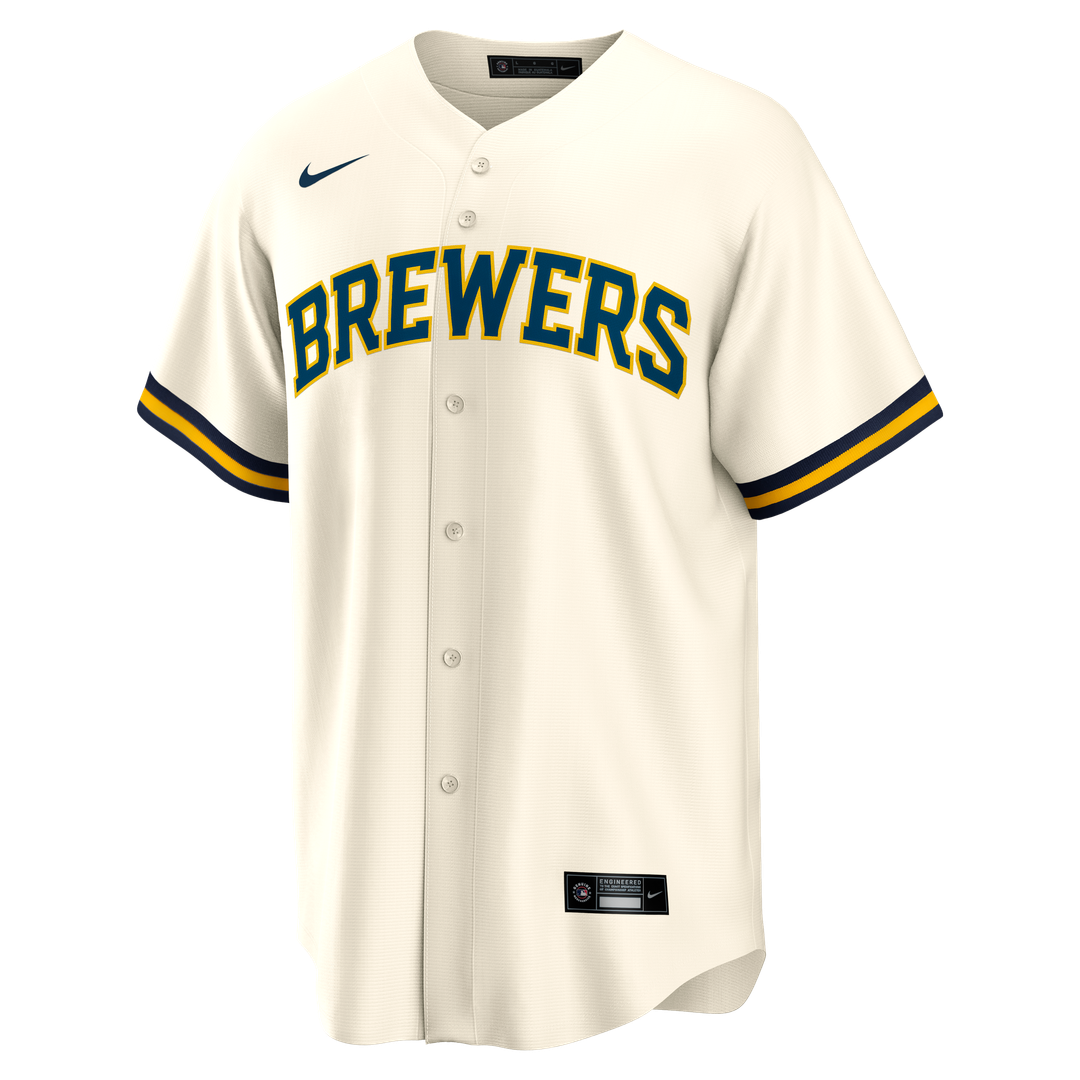 Milwaukee Brewers Bob Uecker Home Retired Replica Jersey — Cream
