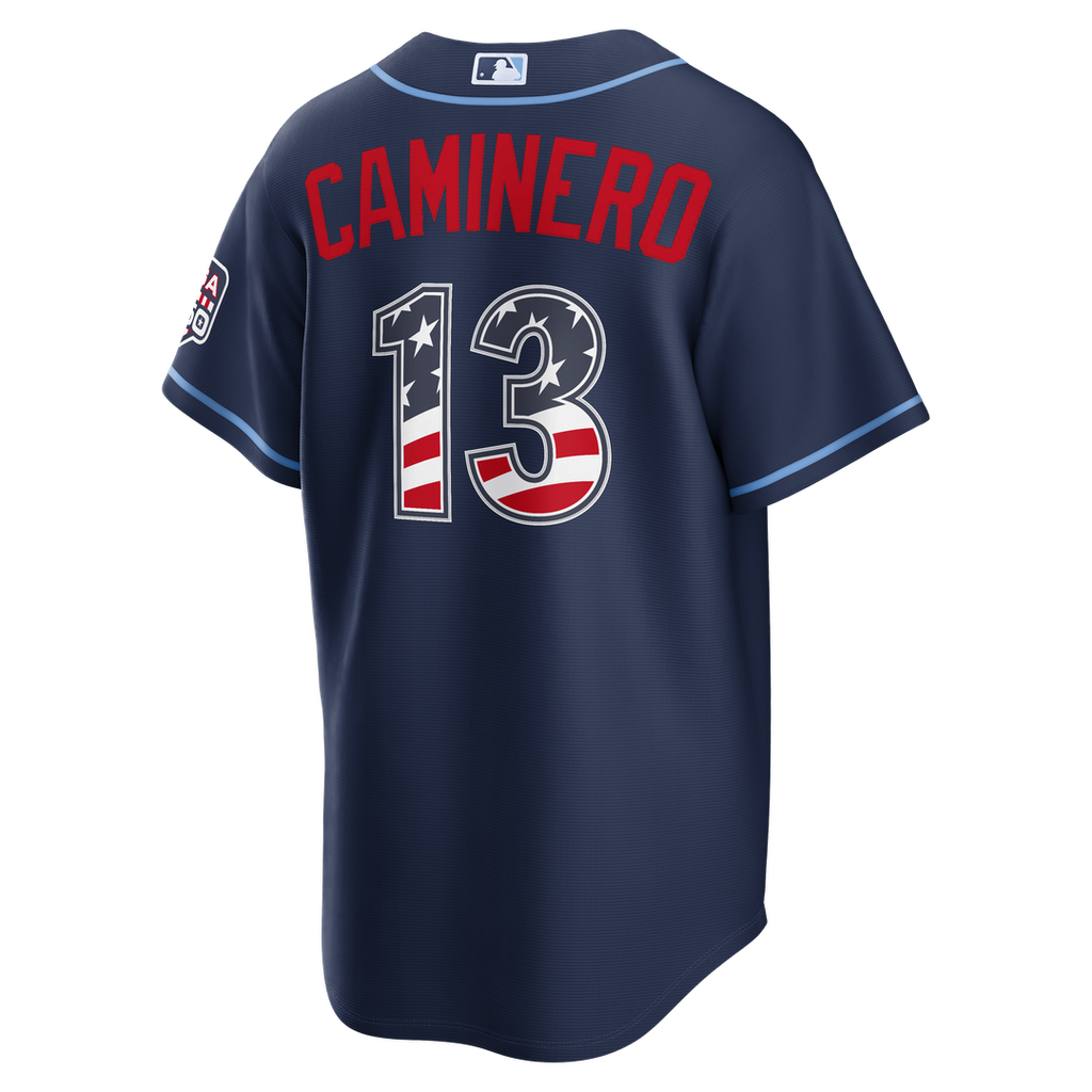 Tampa Bay Rays Junior Caminero USA 250 Fourth of July Road Stadium Jersey — Navy