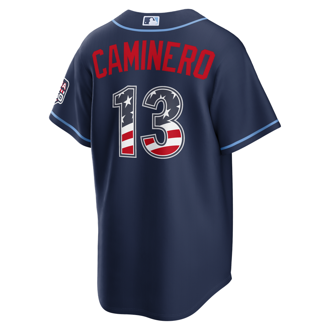 Tampa Bay Rays Junior Caminero USA 250 Fourth of July Road Stadium Jersey — Navy