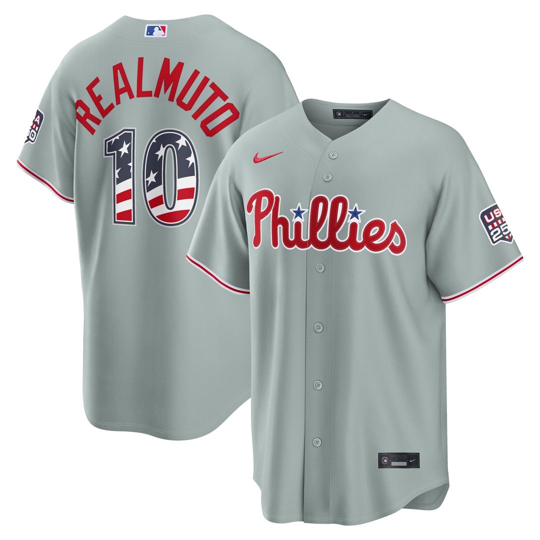 Philadelphia Phillies J.T. Realmuto USA 250 Fourth of July Road Stadium Jersey — Gray