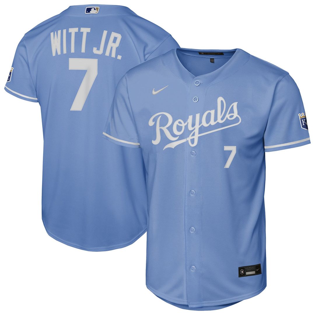 Kansas City Royals Bobby Witt Jr. Youth Alternate Stadium Jersey — Light Blue