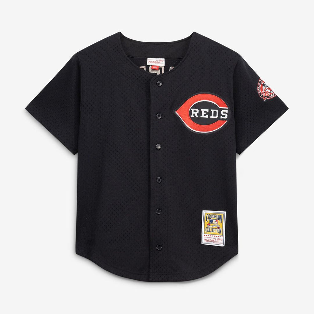 Cincinnati Reds Ken Griffey Jr. Cooperstown Mesh Batting Practice Button-Up Jersey — Black