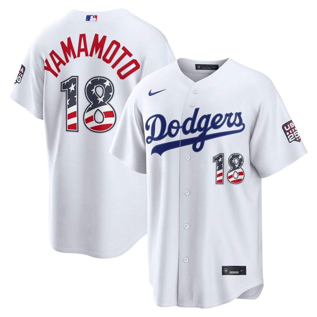 Los Angeles Dodgers Yoshinobu Yamamoto USA 250 Fourth of July Home Stadium Jersey — White