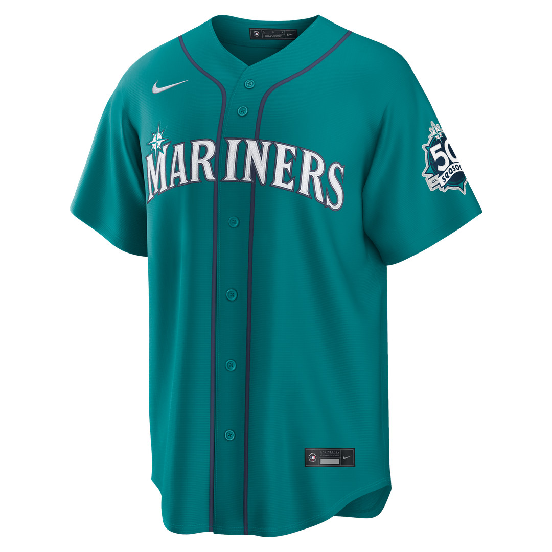 Seattle Mariners Cal Raleigh Alternate 50th Season Patch Stadium Jersey — Teal