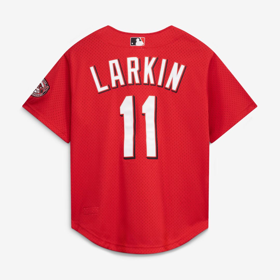 Cincinnati Reds Barry Larkin Cooperstown Mesh Batting Practice Button-Up Jersey — Black