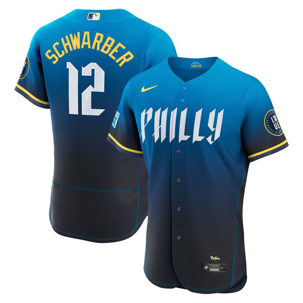 Philadelphia Phillies Kyle Schwarber City Connect Authentic Sponsor Patch Jersey — Navy