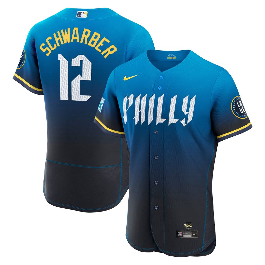 Philadelphia Phillies Kyle Schwarber City Connect Authentic Sponsor Patch Jersey — Navy