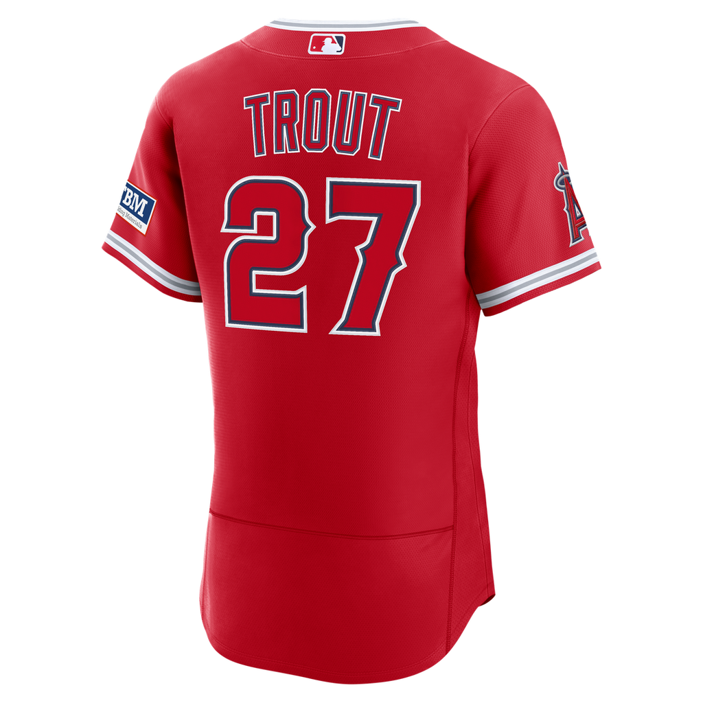 Los Angeles Angels Mike Trout Alternate Authentic Sponsor Patch Jersey — Red