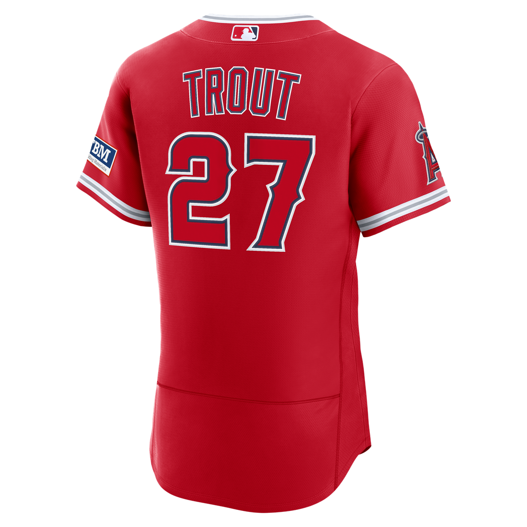 Los Angeles Angels Mike Trout Alternate Authentic Sponsor Patch Jersey — Red