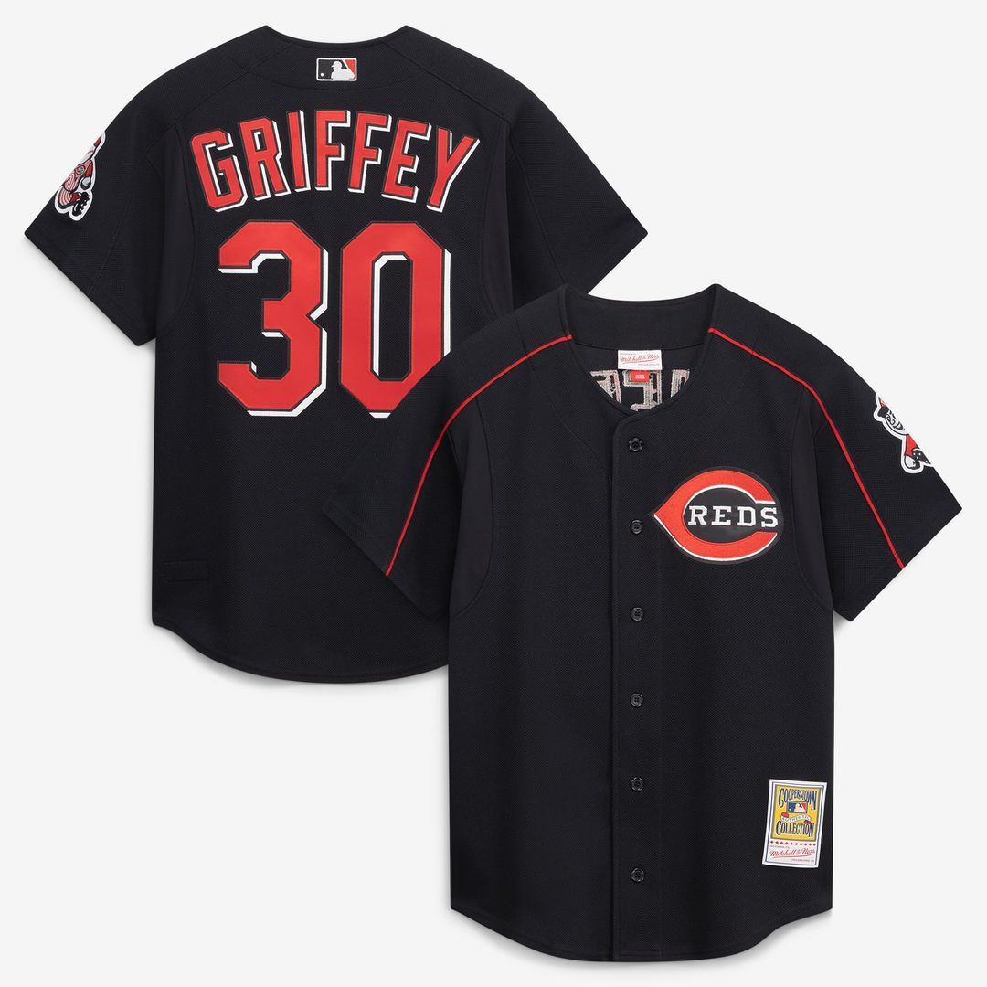 Cincinnati Reds Ken Griffey Jr. Cooperstown Authentic Mesh Batting Practice Jersey — Black