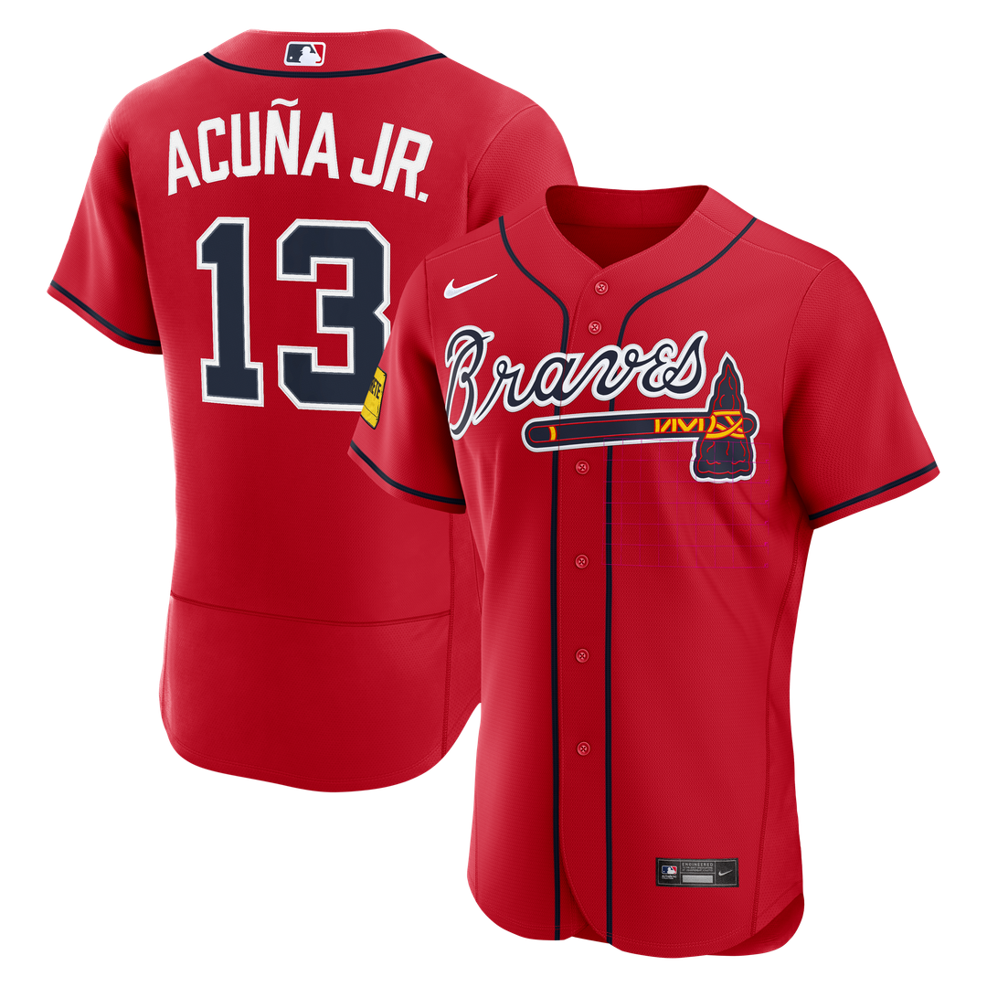 Atlanta Braves Ronald Acuña Jr. Alternate Authentic Sponsor Patch Jersey — Red