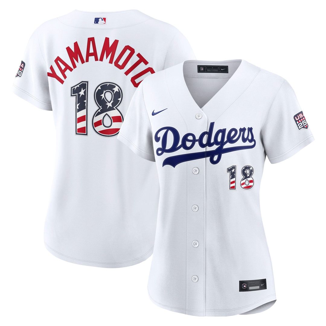 Los Angeles Dodgers Yoshinobu Yamamoto Women's USA 250 Fourth of July Home Stadium Jersey — White