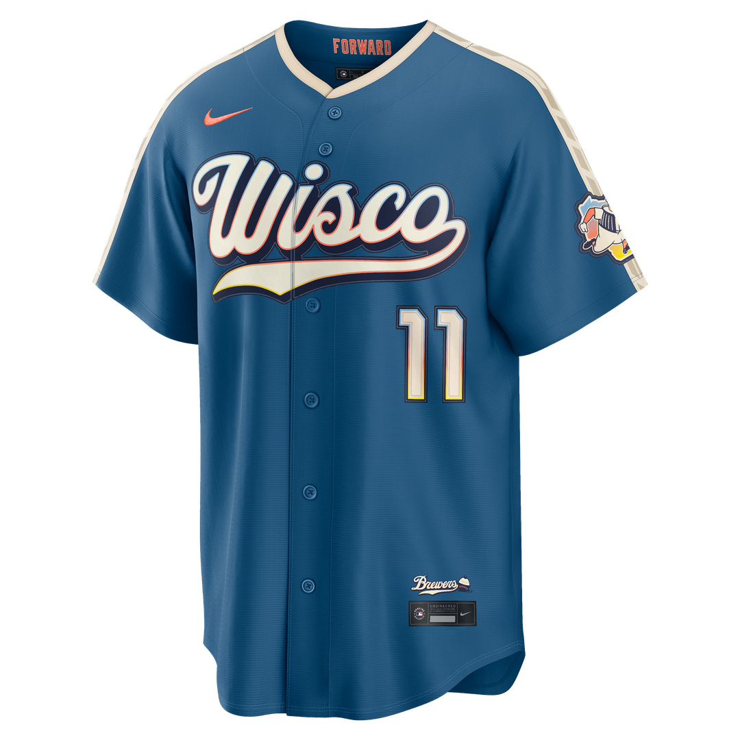 Milwaukee Brewers Jackson Chourio 2026 City Connect Stadium Jersey — Mineral Blue