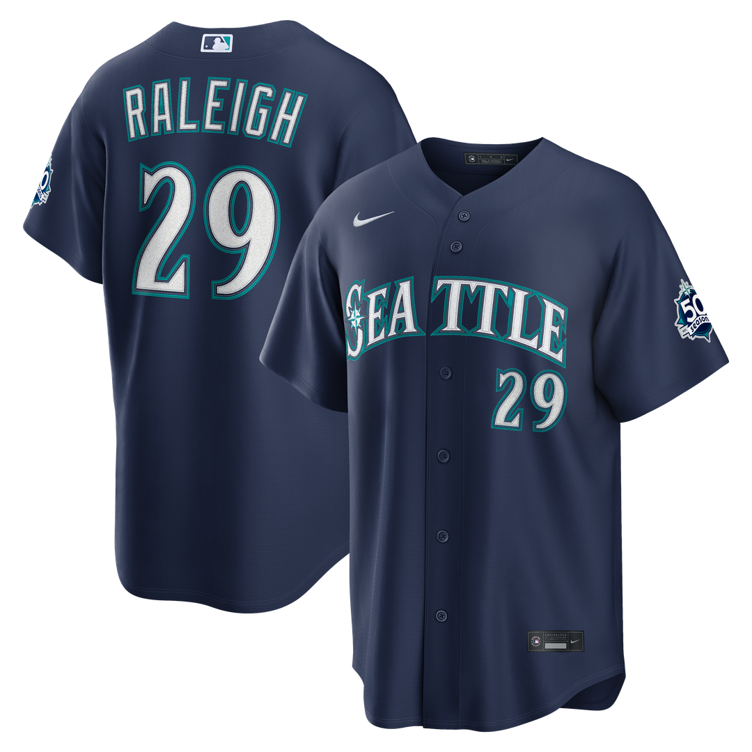 Seattle Mariners Cal Raleigh Home Stadium 50th Season Patch Jersey — White